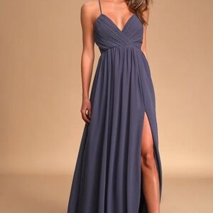 NWT Lulus - Undercover Lover Denim Blue Pleated Maxi Dress